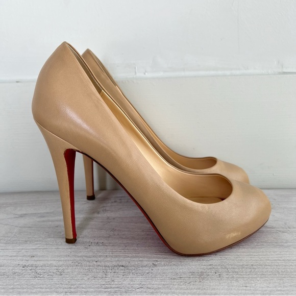 Christian Louboutin Nude with Red Peep Toe Pumps size 9.5 - Picture 5 of 12